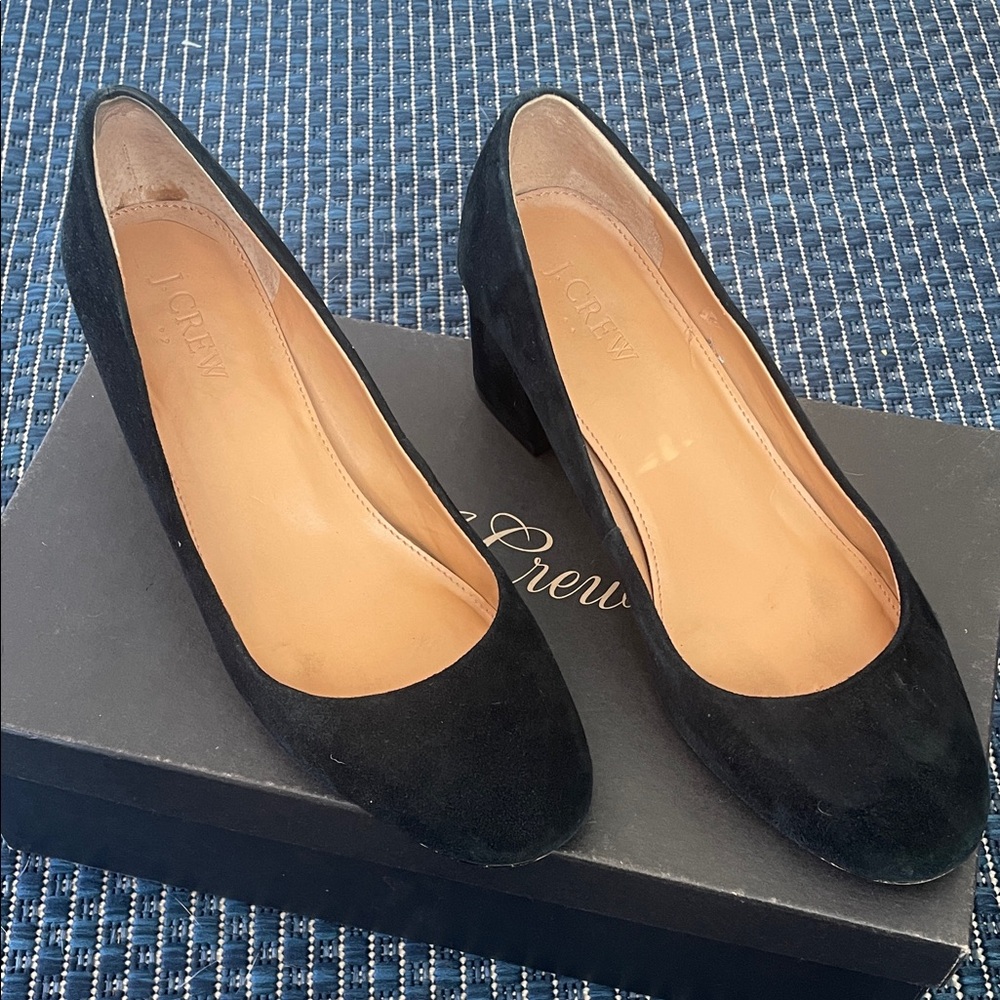 J. Crew Black Suede Block Heel Pumps